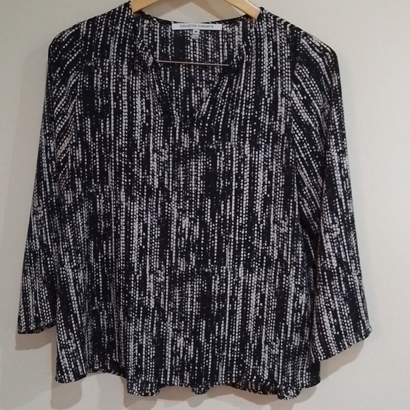 🌸 Collective concepts M black/cream pattern sheer top - Picture 1 of 8